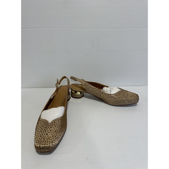 J. Renee Baline Satin Rhinestone Slingback Pumps Gold /Stones Size 10 M - Picture 1 of 8